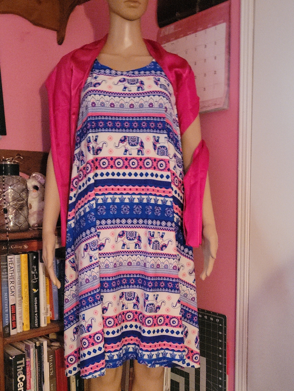 Bobbie Brooks Blue and Pink Elephant-Print Sleeveless Dress